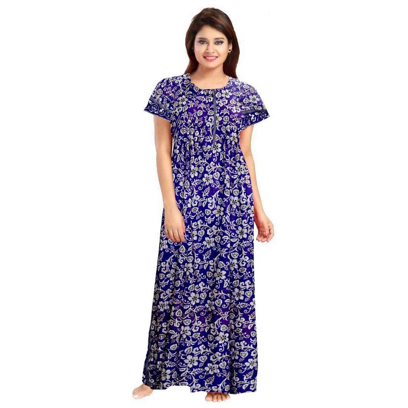 YUKATA Nighty for Women Cotton Printed Maxi Gown Ankle Length Nighty Night Dress Gown for Women Maxi - Free Size Blue - Image 5