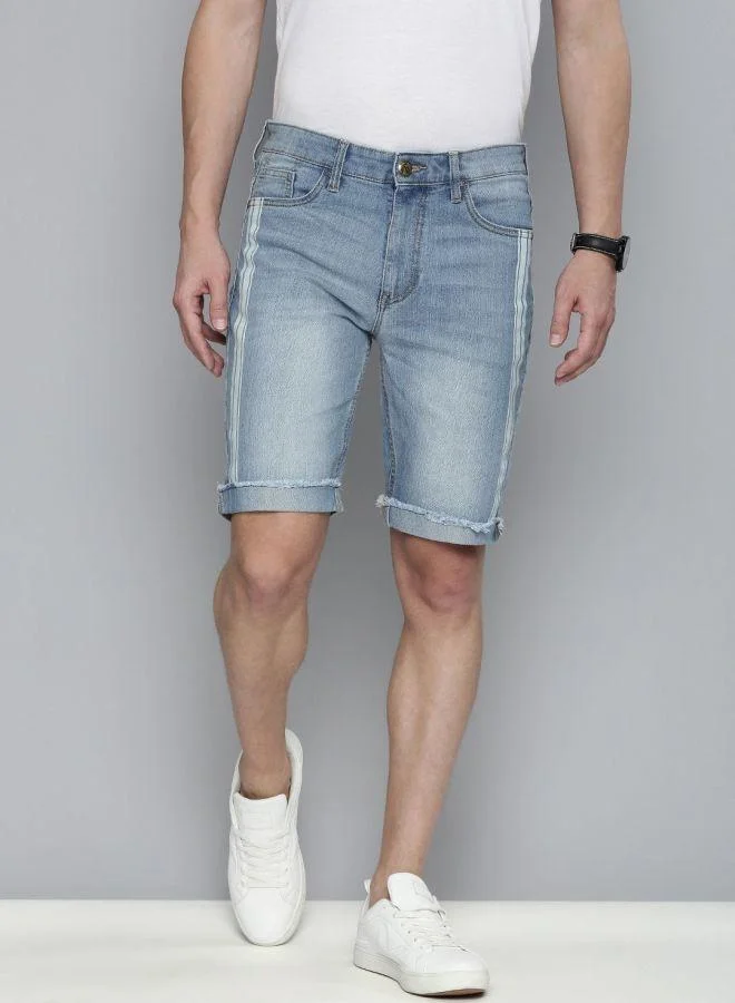 Men Slim Fit Placement Print Mid-Rise Denim Shorts