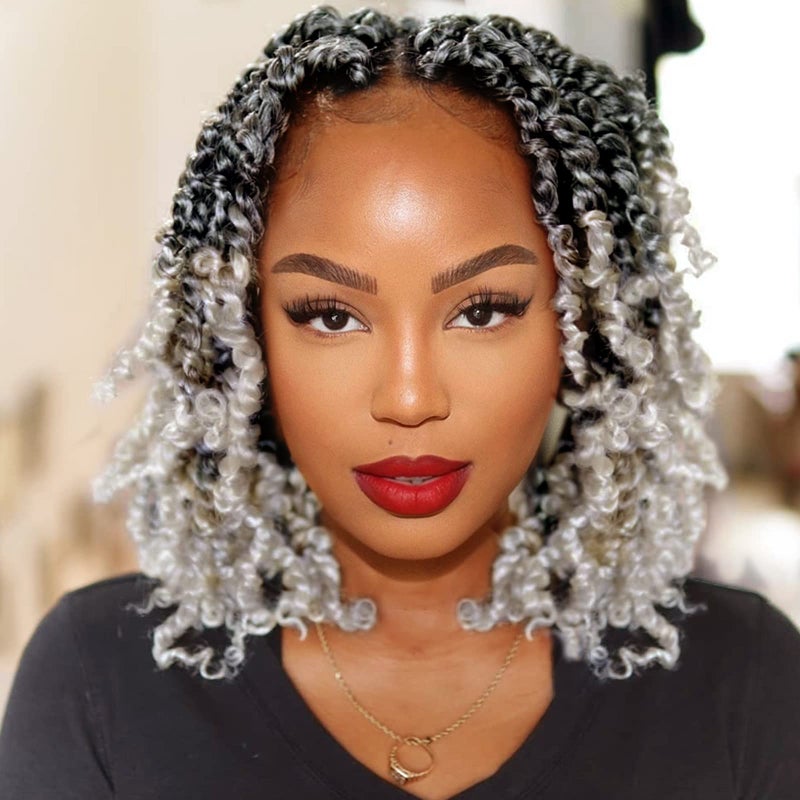 Pretwisted Passion Twist Crochet Hair 10 Inch 8 Packs Crochet Passion Twist Pre Looped Short Ombre Passion Twist Hair Crochet Twist Braids Bohemian Crochet Hair for Women Curly Ends TGray