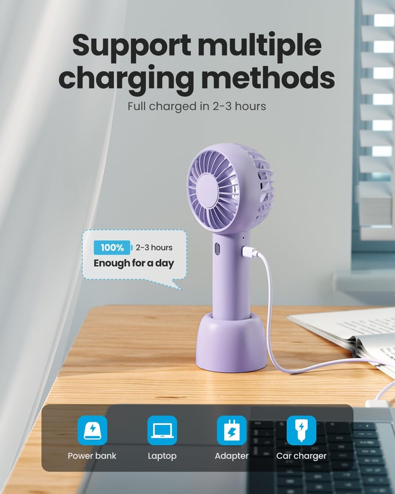 Gaiatop Mini Portable Fan, Powerful Hand Fan Cute Design 3 Speed Personal Small Desk Fan with Base, Lightweight Rechargeable USB Handheld Fan for Girl, Women, Men, Indoor, Outdoor - Image 2