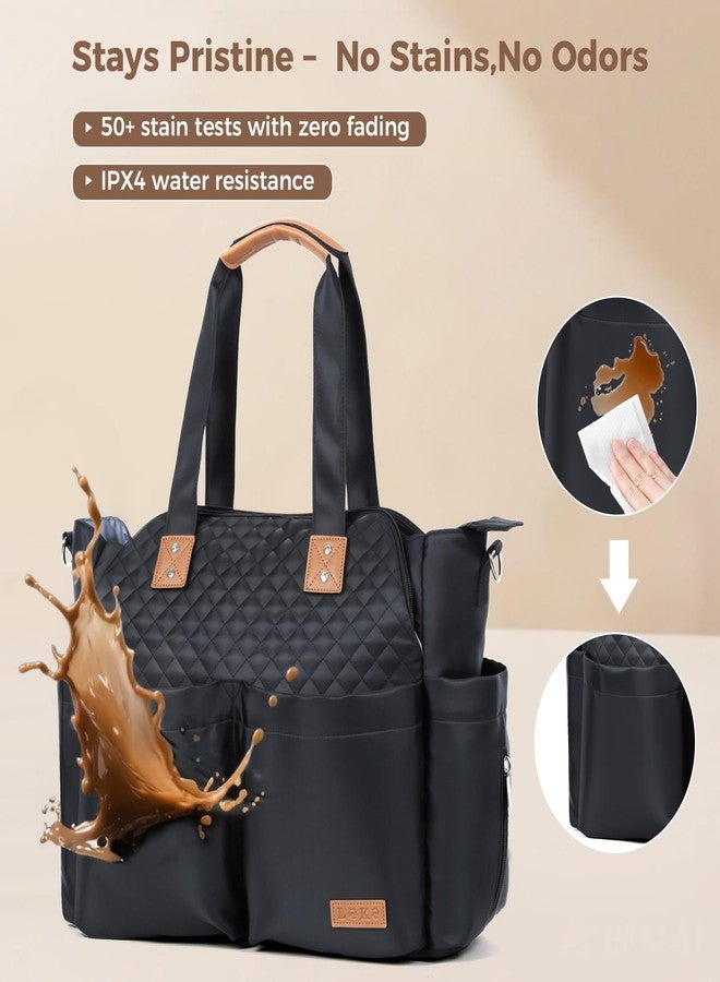 Lekebaby Diaper Bag Tote, Large Diaper Bags Waterproof,Large Mommy Bag for Hospital, Baby Bags for Mom Travel Diaper Tote Messenger Purse, Quilted Black - Image 5