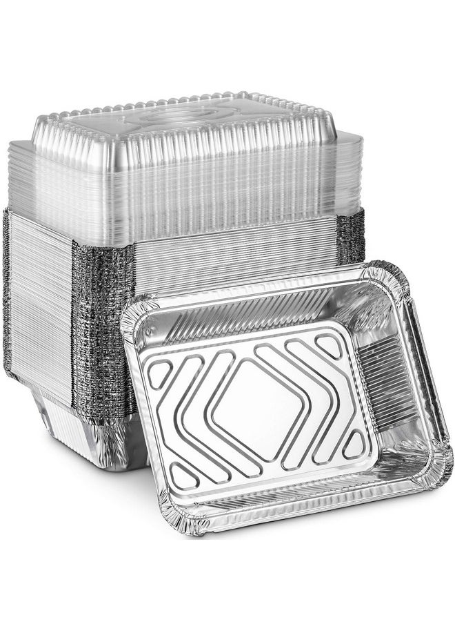 MontoPack MontoPack Disposable Takeout Pans with Clear Lids | 2lb Capacity Aluminum Foil Food Containers with Strong Seal for Freshness & Spill Resistance | Eco-Friendly & Recyclable | 50-Pack 8x5.5” Drip Pans  - Image 1