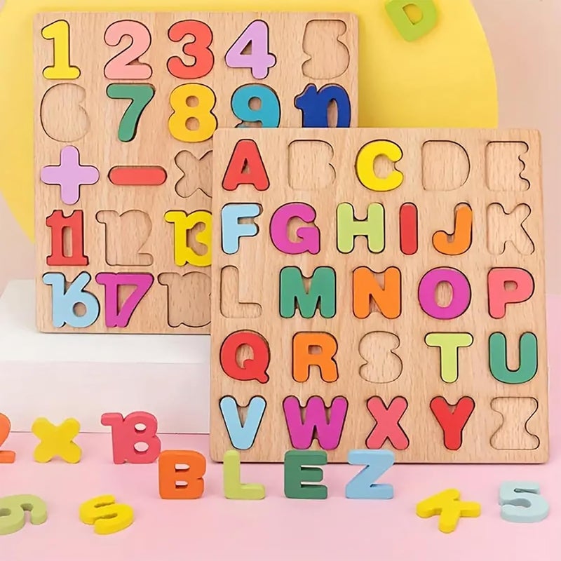 FORCE 24 لعبة تعليمية خشبية للأطفال، ألعاب ألغاز للأولاد والبنات من عمر 2 سنوات (الحروف الأبجدية والأرقام) - Image 2
