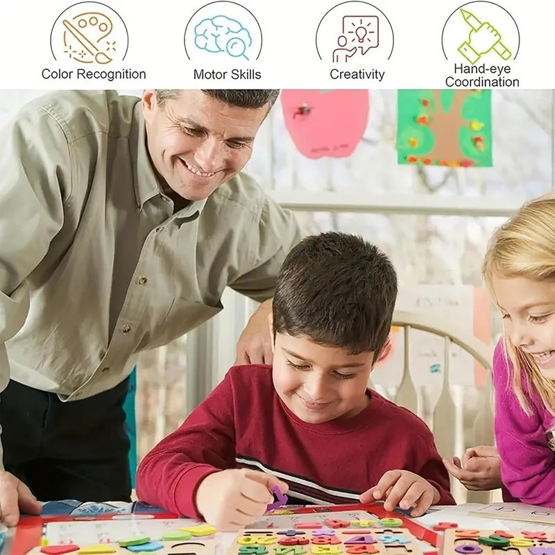 FORCE 24 لعبة تعليمية خشبية للأطفال، ألعاب ألغاز للأولاد والبنات من عمر 2 سنوات (الحروف الأبجدية والأرقام) - Image 3