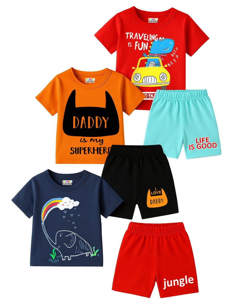 Kuchipoo Boys Regular Fit Cotton T-Shirts and Shorts Set (KUC-BSUT-130, 2-3 Years, Multi-Colored) - Image 1