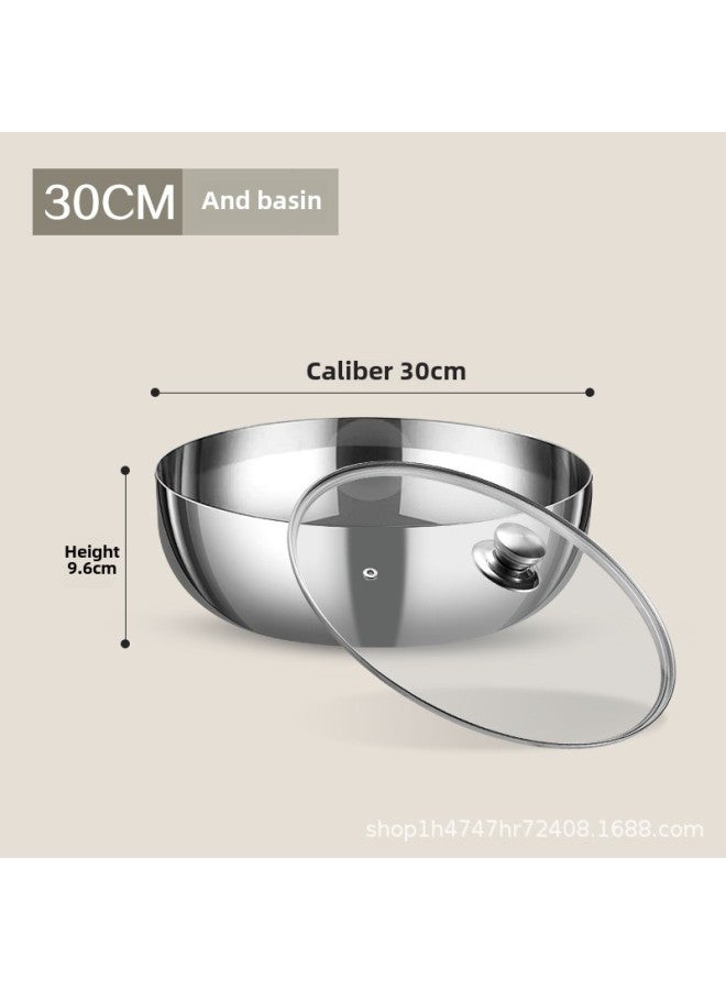 Three-layer Steel 316 And Basin With Lid Non-stick Basin Household Baking Noodles Hair Basin Kneading Basin Egg Bowl-Color:Three-layer Steel And Basin 30cm Exquisite Beads With Lid - Image 1