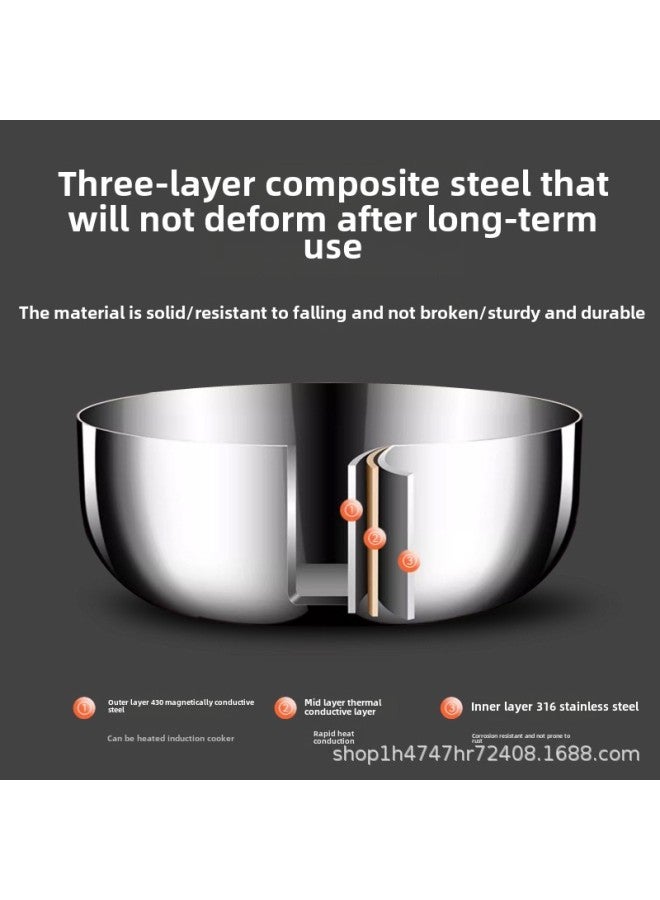 Three-layer Steel 316 And Basin With Lid Non-stick Basin Household Baking Noodles Hair Basin Kneading Basin Egg Bowl-Color:Three-layer Steel And Basin 30cm Exquisite Beads With Lid - Image 5