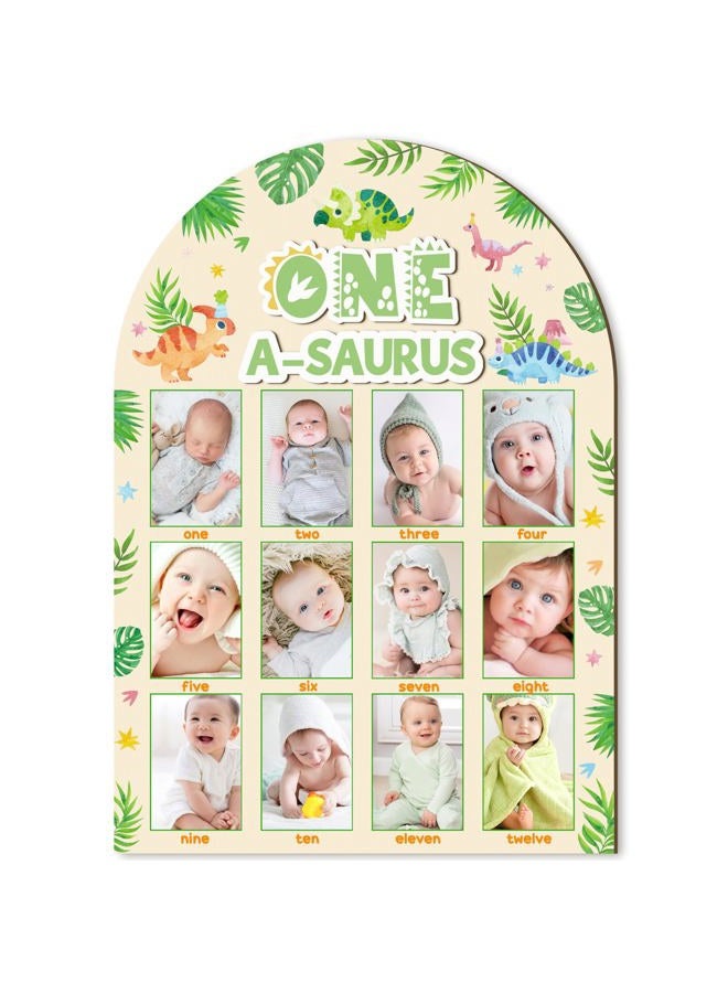 R HORSE My First Year Photo Frame Board, 3D One a Saurus Birthday Decorations Display Wood Board, Dinosaur Themed Baby First Year Picture Frame 12 Months Milestone 1st Birthday Nursery Decor Gift - Image 1