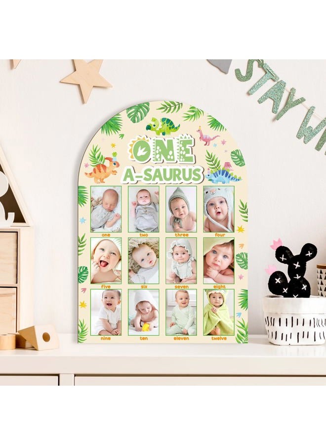 R HORSE My First Year Photo Frame Board, 3D One a Saurus Birthday Decorations Display Wood Board, Dinosaur Themed Baby First Year Picture Frame 12 Months Milestone 1st Birthday Nursery Decor Gift - Image 3