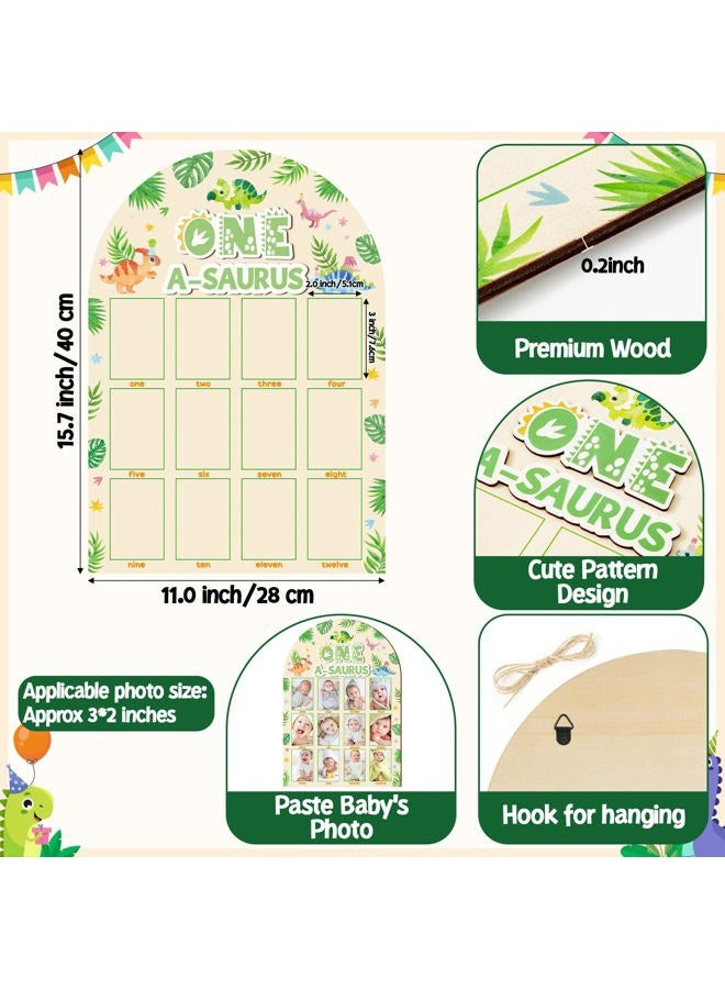 R HORSE My First Year Photo Frame Board, 3D One a Saurus Birthday Decorations Display Wood Board, Dinosaur Themed Baby First Year Picture Frame 12 Months Milestone 1st Birthday Nursery Decor Gift - Image 2