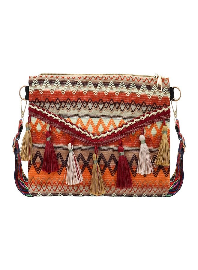 WisePoint Woven Crossbody Bag, Bohemian Clutch Crossbody Bag Woven Straw Purse Straw Crossbody Bag for Women (orange) - Image 1
