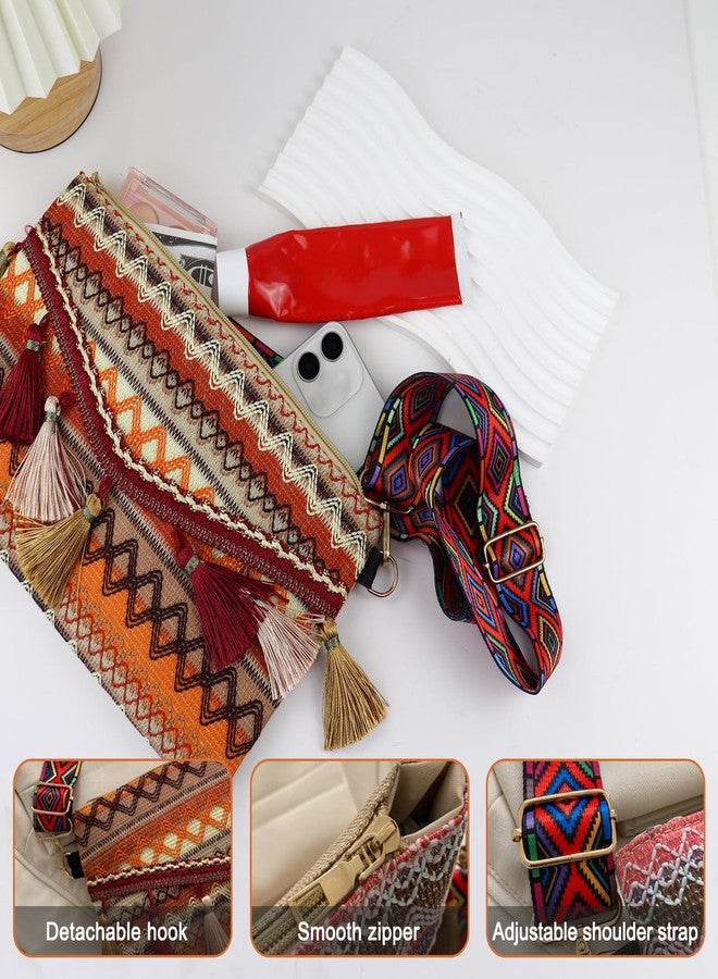 WisePoint Woven Crossbody Bag, Bohemian Clutch Crossbody Bag Woven Straw Purse Straw Crossbody Bag for Women (orange) - Image 3