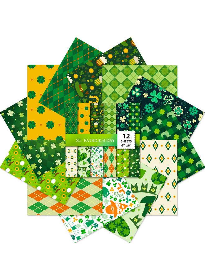 Bluejw 12 Sheets/pack Of Small Flowers St. Patrick's Holiday Material Paper Hand Account Clip Packaging Diy Material Paper - Image 1
