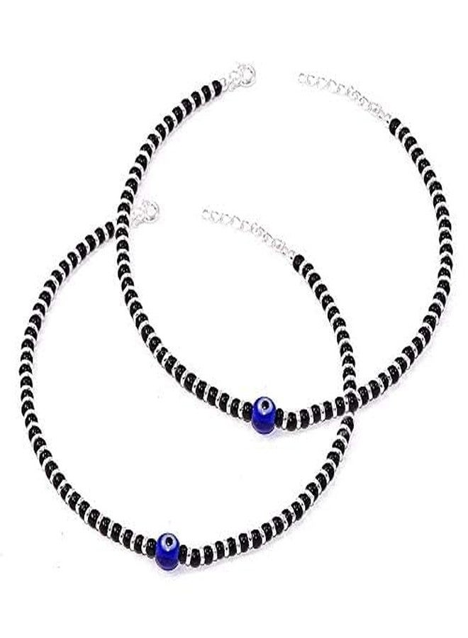 ARTIFICIAL TREE Latest Trend Brass Metal Evil Eye Charm Nazariya Payal (Anklet) | Black & Silver Beads (Crystal) | Stylish Anklet for Girls and Women (AT ANK 008) - Image 2