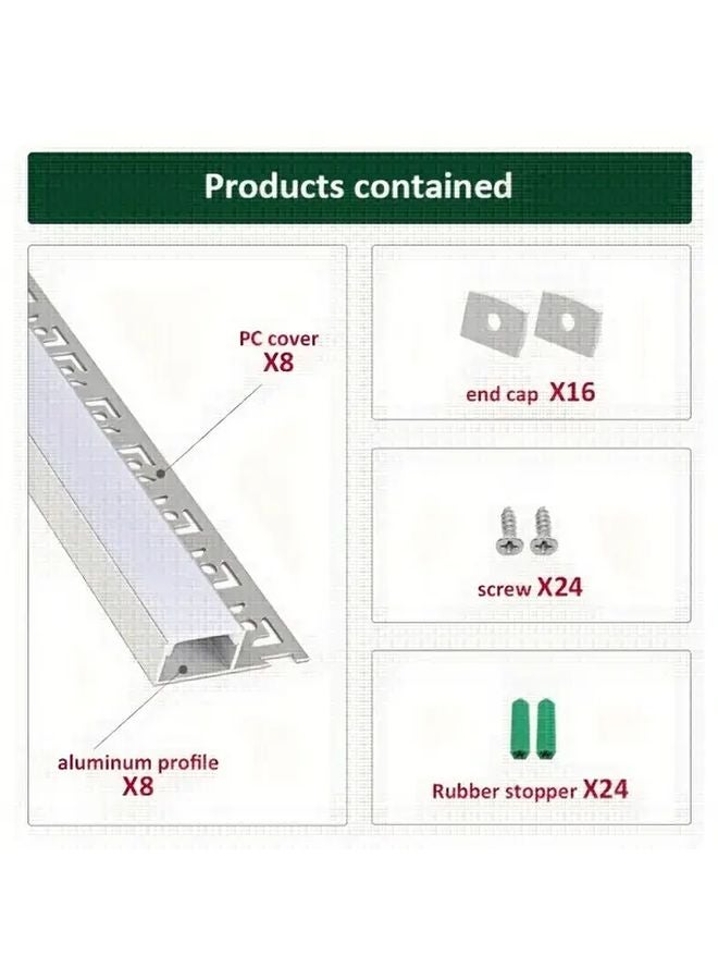 8pcs 3 3ft 1m Silvery Aluminum Channel With Milky White Diffuser For Drywall Ceiling Light - Image 3