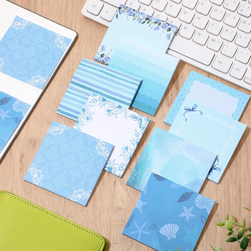 Saypacck 9 Pcs Aesthetic Sticky Notes Cute Pastel Self Stick Notepads Easy to Post Desk Supplies for Home Office Decor School Accessories Women Birthday Coworker Gifts(Blue) - Image 2