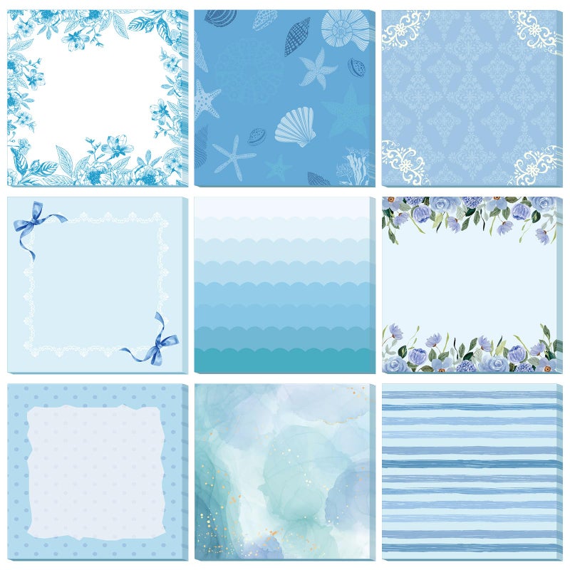 Saypacck 9 Pcs Aesthetic Sticky Notes Cute Pastel Self Stick Notepads Easy to Post Desk Supplies for Home Office Decor School Accessories Women Birthday Coworker Gifts(Blue) - Image 1
