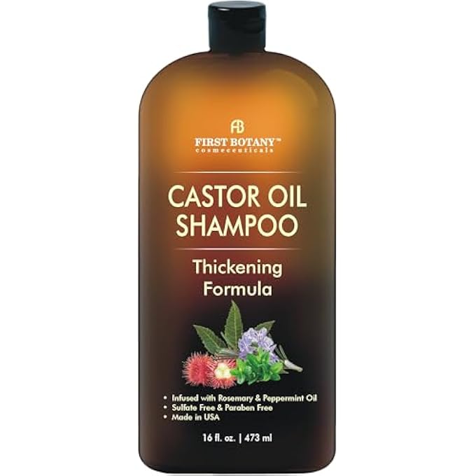 First Botany CASTOR OIL SHAMPOO - AN ANTI HAIR LOSS SHAMPOO THICKENING FORMULA FOR HAIR REGROWTH, ANTI THINNING SULFATE FREE FOR MEN & WOMEN ANTI DANDRUFF TREATMENT 16 FL OZ - Image 1