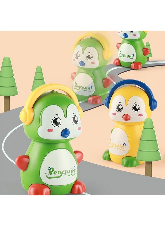bluebell - Bluebell Blue penguine 360 Degree Rotation Head Animal Sliding Cartoon Press go, Walking Penguin Press and Run Toys Customized Kids 360 Degree Press and Go Inertial Toy (Penguin) - Image 1