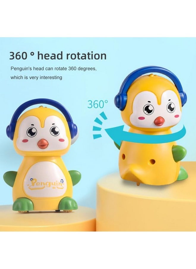 bluebell - Bluebell Blue penguine 360 Degree Rotation Head Animal Sliding Cartoon Press go, Walking Penguin Press and Run Toys Customized Kids 360 Degree Press and Go Inertial Toy (Penguin) - Image 1