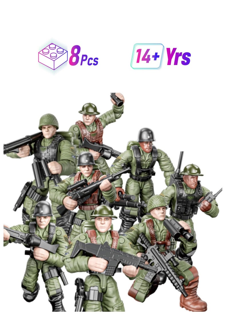 Excefore Soldier Model Equipment Assembly Building Block Toys,8 PCS Soldier Action Mini-Figures with Multiple Military Accessories,Party Favors Set for Boys  - Image 1