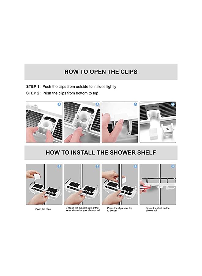 Raxoom Shower Shelf, Square Bathroom Shower Storage No Drilling Shower Caddy Hanging Shower Holder for Shampoo Shower Tidy Hanging with Buckle and Shower Head Hook Suit 19mm-25mm Shower Rail - Image 5