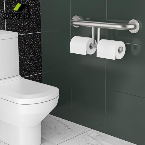 Zepolu Brushed Nickel Handicap Grab Bar w/Toilet Paper Roll Holder, Zepolu 2-in-1 Safety Assist Bar Balanced Support Handle 17 Inch, Stainless Steel Wall Mounted Bathroom Toilet Grab Bar for Senior Elderly - Image 4