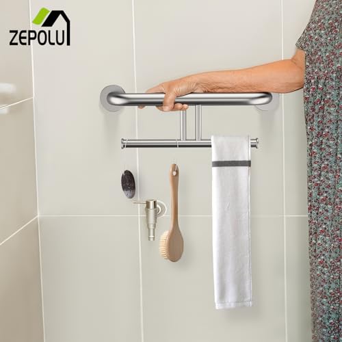 Zepolu Brushed Nickel Handicap Grab Bar w/Toilet Paper Roll Holder, Zepolu 2-in-1 Safety Assist Bar Balanced Support Handle 17 Inch, Stainless Steel Wall Mounted Bathroom Toilet Grab Bar for Senior Elderly - Image 5