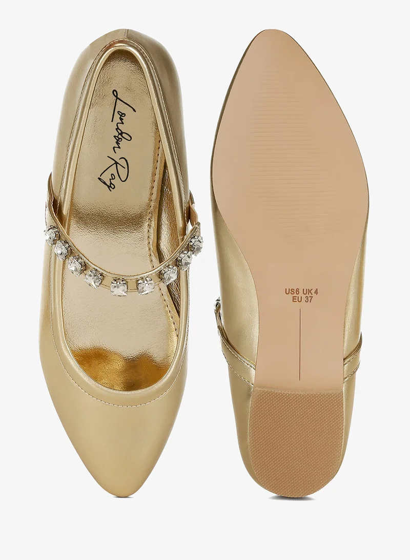 London Rag Gold Metallic Mary Jane Ballerinas in Gold for Women | Best Price UAE