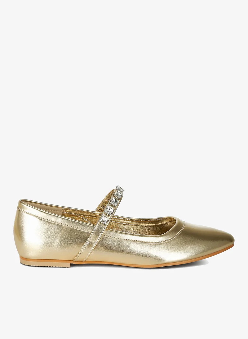Metallic Mary Jane Ballerinas in Gold