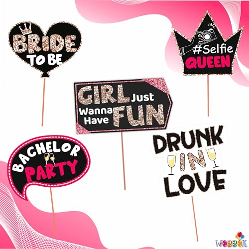 WOBBOX Bachelorette Party Photo Booth Props for Bride & Groom, Bridal Shower Props, Bachelorette Party Decoration, bride to be party decorations items- Copper Glitter with Pink Lime - Image 2
