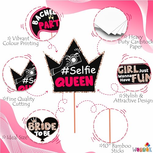 WOBBOX Bachelorette Party Photo Booth Props for Bride & Groom, Bridal Shower Props, Bachelorette Party Decoration, bride to be party decorations items- Copper Glitter with Pink Lime - Image 4