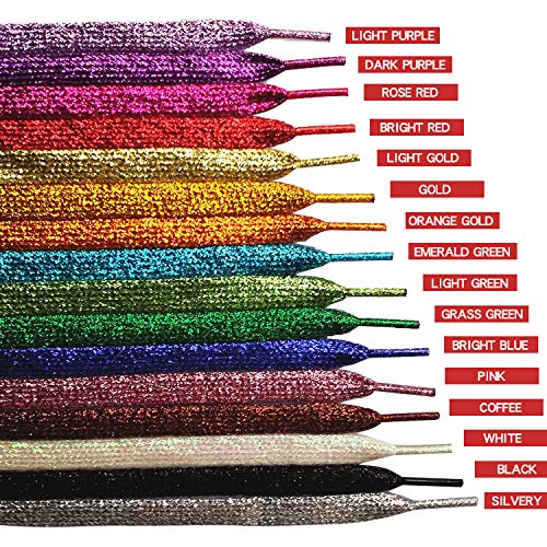 MarJunSep Shimmery glitter 42" Solid Colors Flat Shoelaces Shoe Laces strings for Teams Cheer Dance Sneakers - Image 2