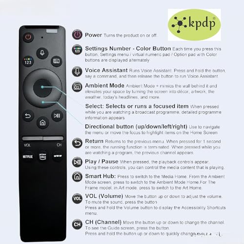 KPDP Original Sam Sung Tv Remote Compatible for Samsung Smart TV QLED UHD Frame Curved Solar 4K Q60 Q70 Q80 Q90 8 Series 9 Series TU8000 AU8000 Voice Remote Control Replacement 4K - Image 2