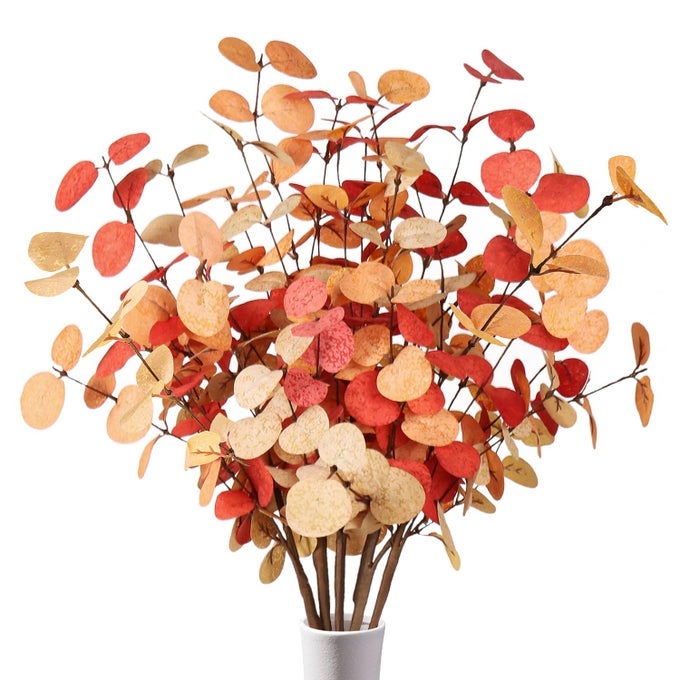 Fall Eucalyptus Stems Decor 5Pcs 24 Faux Eucalyptus Branches Artificial Autumn Plants Decorations Fall Floral Arrangements Farmhouse Home Table Centerpiece
