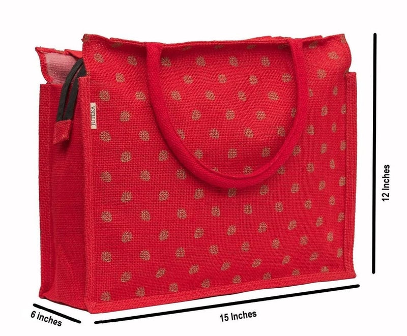 JUTEKA Unisex-adult Printed Red Color Grocery, Shopping, Multipurpose Jute Bag - Image 5