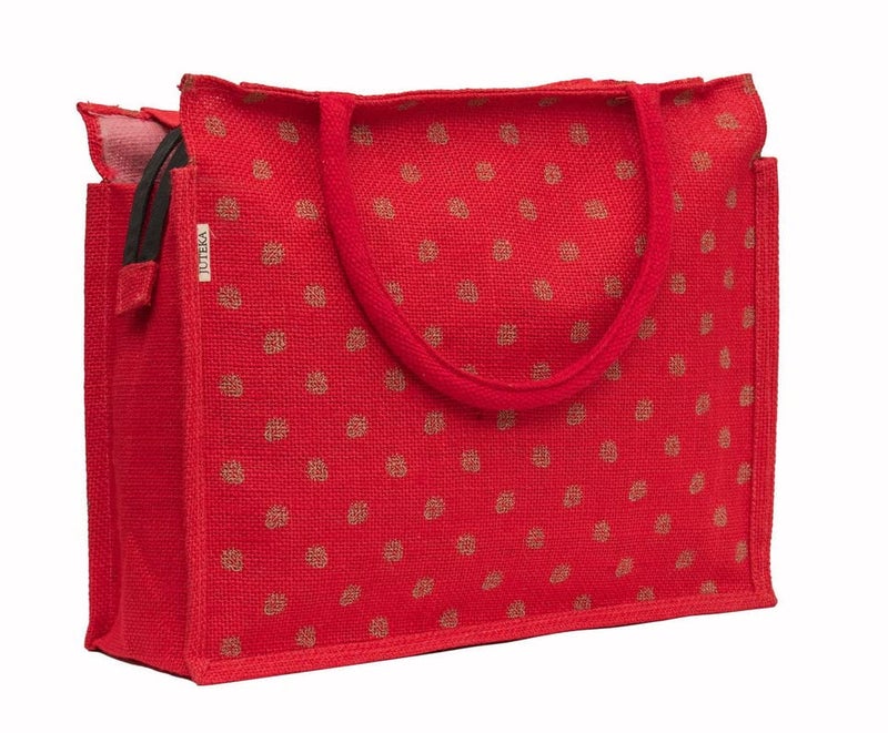 JUTEKA Unisex-adult Printed Red Color Grocery, Shopping, Multipurpose Jute Bag - Image 1