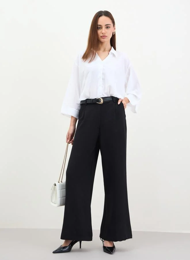 Styli Women Black Wide Leg Trousers