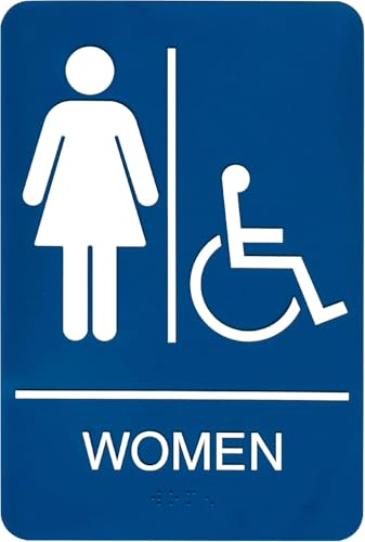 Headline Sign 8359 Wheelchair Accessible Womens Restroom ADA Sign with Grade 2 Braille and Tactile Graphics 6 x 9 BlueWhite Made in USA - Image 1