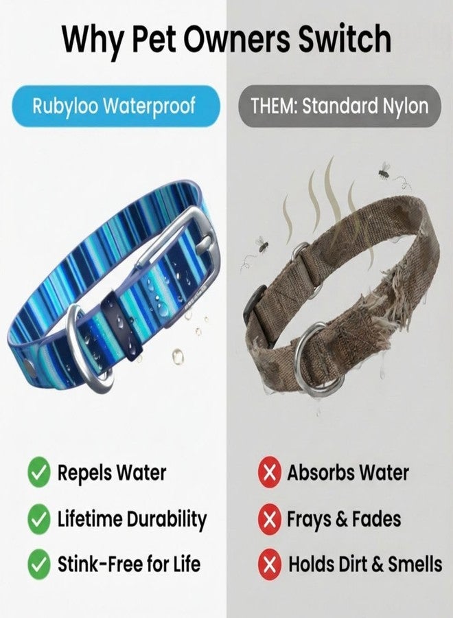 rubyloo Waterproof Dog Collar – Washable, Stink-Proof & Dirt-Proof – Soft, Odorless, Easy to Clean – Fade-Resistant, Durable for Medium & Large Dogs – Rust-Proof Metal Buckle - Blue-M 1" - Image 3