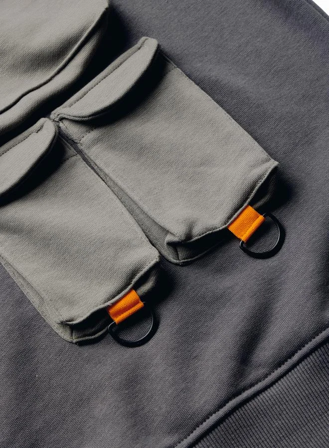 The Souled Store  Charcoal Camouflage Sleeve Oversized Fit Pullover Sweatshirt for Men | Best Price UAE