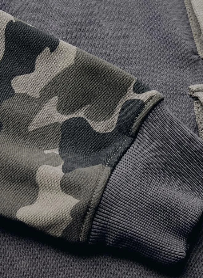 The Souled Store  Charcoal Camouflage Sleeve Oversized Fit Pullover Sweatshirt for Men | Best Price UAE