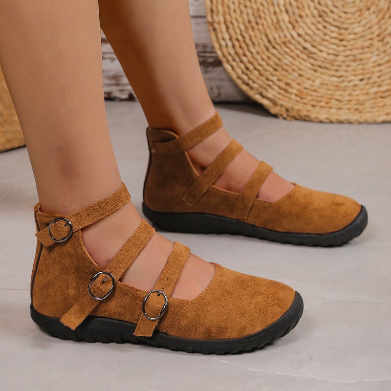 Retro Round Toe Shallow Mouth Three Belt Buckle Mary Jane Shoes 2025 New Style Ladyshoes Evening Casual Shoes - Image 4