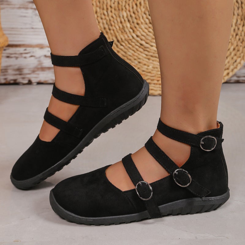 Retro Round Toe Shallow Mouth Three Belt Buckle Mary Jane Shoes 2025 New Style Ladyshoes Evening Casual Shoes - Image 5