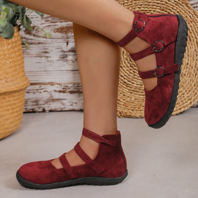 Retro Round Toe Shallow Mouth Three Belt Buckle Mary Jane Shoes 2025 New Style Ladyshoes Evening Casual Shoes - Image 3