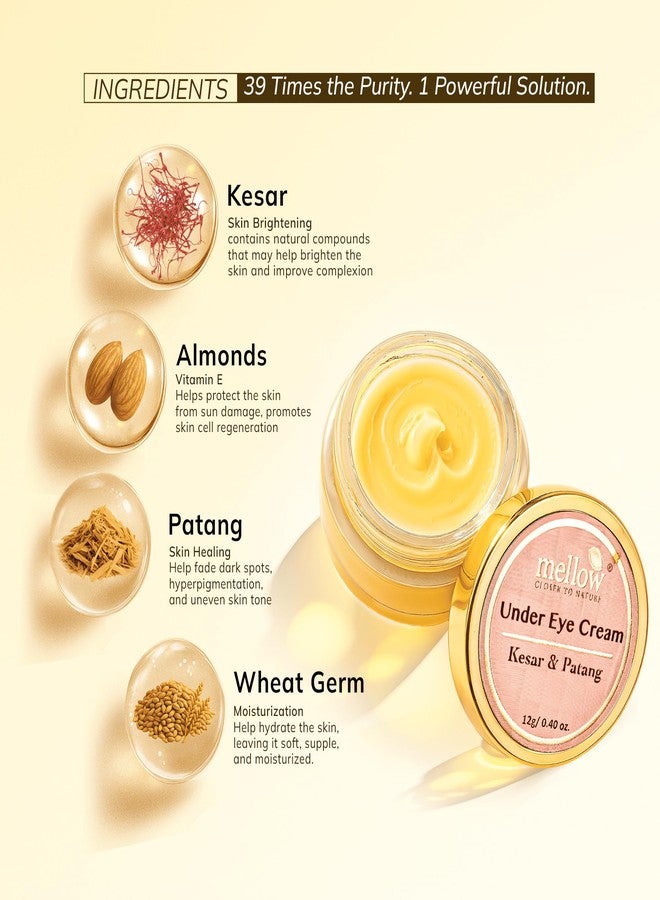 Mellow Under Eye Cream for Dark Circles & Puffiness (2 x 12gm) | Hydrating, Lightweight Daily Eye Care, for hollow eyes | Daily Eye Care for Smooth, Fresh-Looking Eyes, Fine Lines | Kesar & Patang | Ayurvedic Formula | Best for Men & Women | 94% Users Saw the result - Image 3