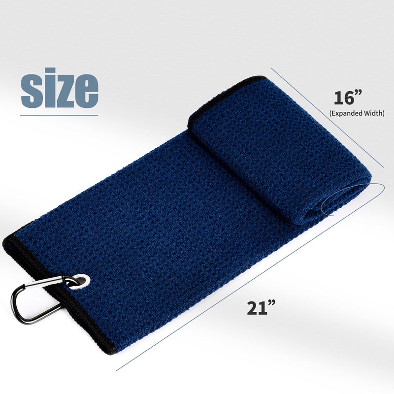 Mile High Life Tri-fold Golf Towel | 16" X 24" | Premium Microfiber Fabric | Waffle Pattern | with Heavy Duty Carabiner Clip | for Men and Women (Black & Navy) - Image 4