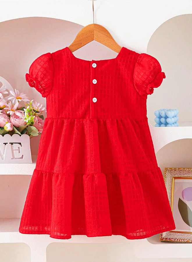 تايك تو Girls Red Embroidered Cherry Textured Dress