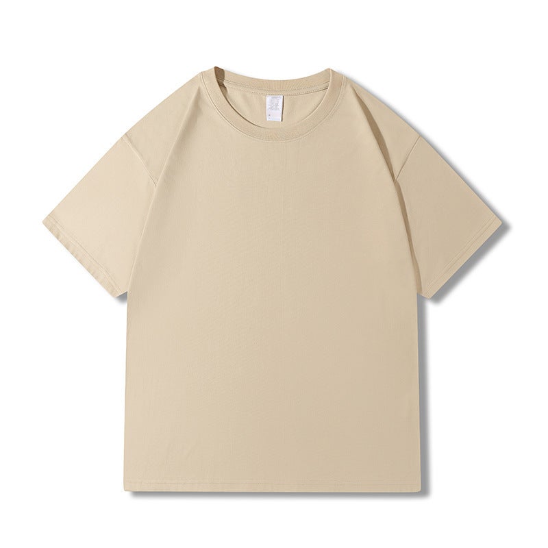 Large version | Gender-free 230g Xinjiang cotton T-shirt long velvet combed round neck short sleeve loose half sleeve T live hot - Image 1