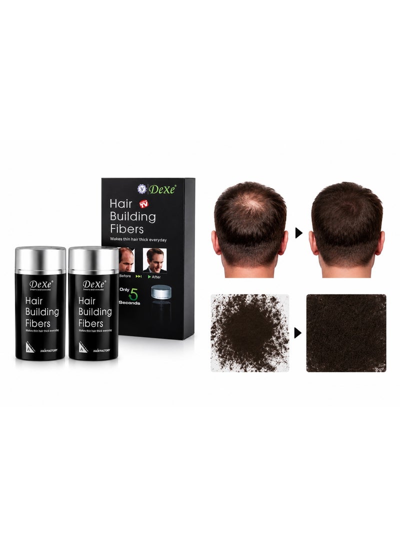 Dexe Hair Building Fibers, Instant Hair Thickening, Dark Brown, Twin Pack (2 x 22g) - Image 1